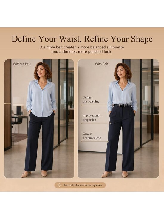 Women Gold Sliver Leather Dress Belt Jeans Pant Fashion With Classic Gold Buckle